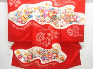 絞り花車模様刺繍子供着物